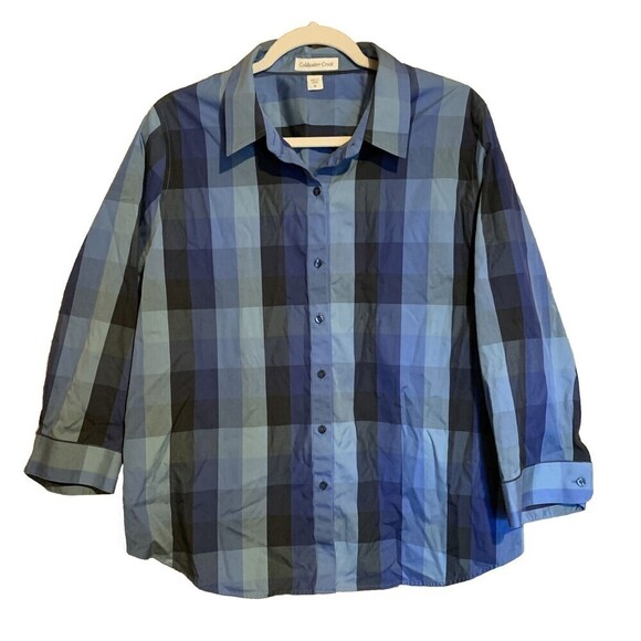 Coldwater Creek Womens Plus Size 18 Blue Plaid Button Up Shirt Blouse - Picture 1 of 6